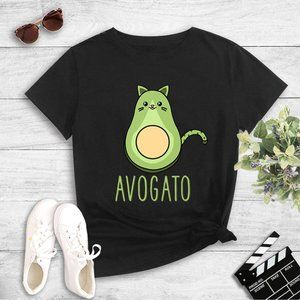 Cute Avogato Cat Print Casual T-Shirt